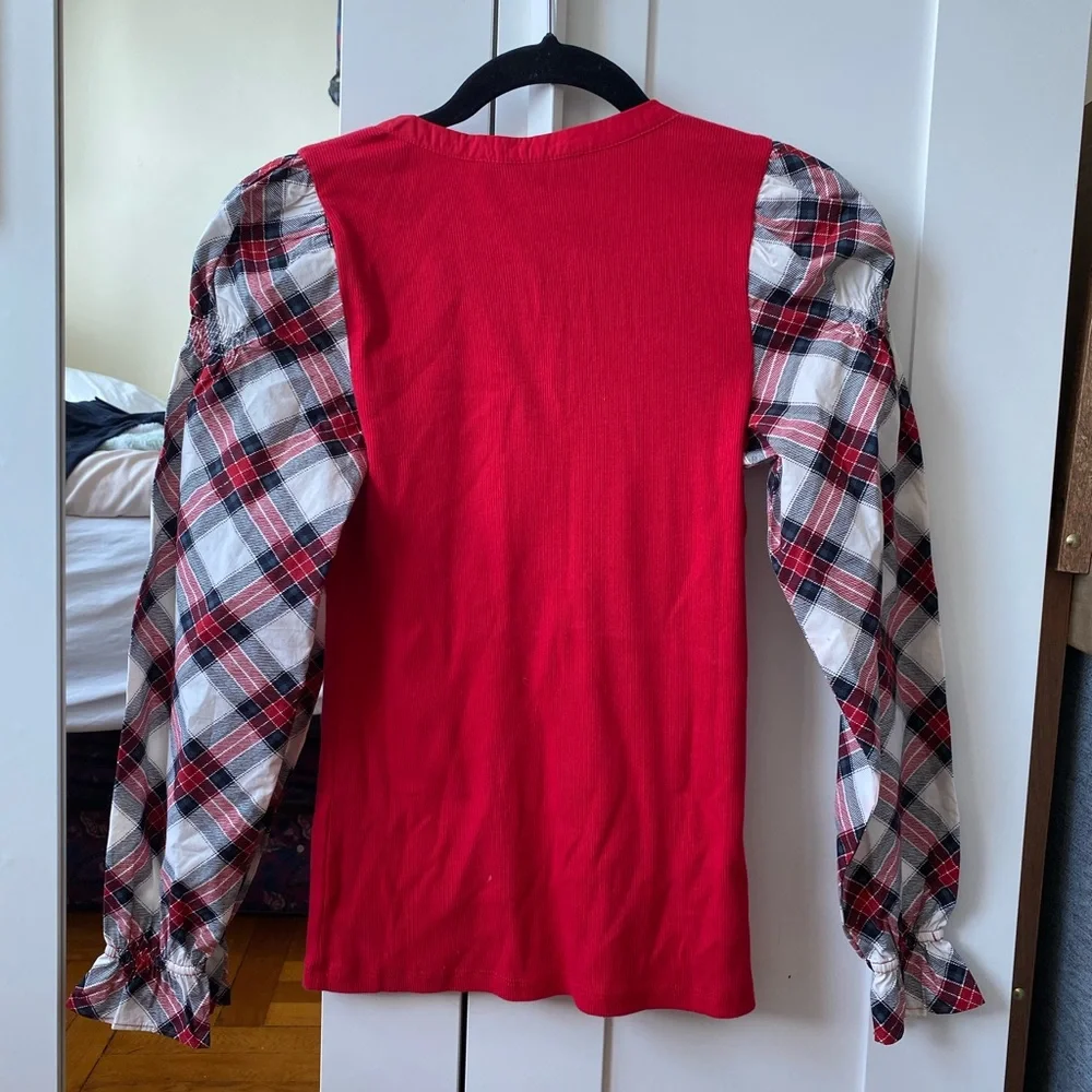 LOFT - NWT Plaid Henley Mixed Media Top - XS - Picture 6 of 9